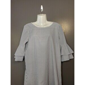 Potter's Pot Dress Womens Medium White Striped Ruffle Bell Sleeve Shift Mini